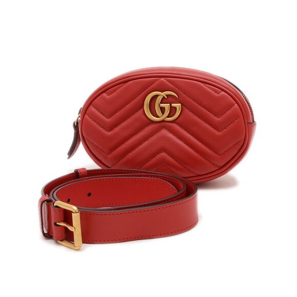 GUCCI Red Leather GG Marmont Fanny Pack - Picture 1 of 8